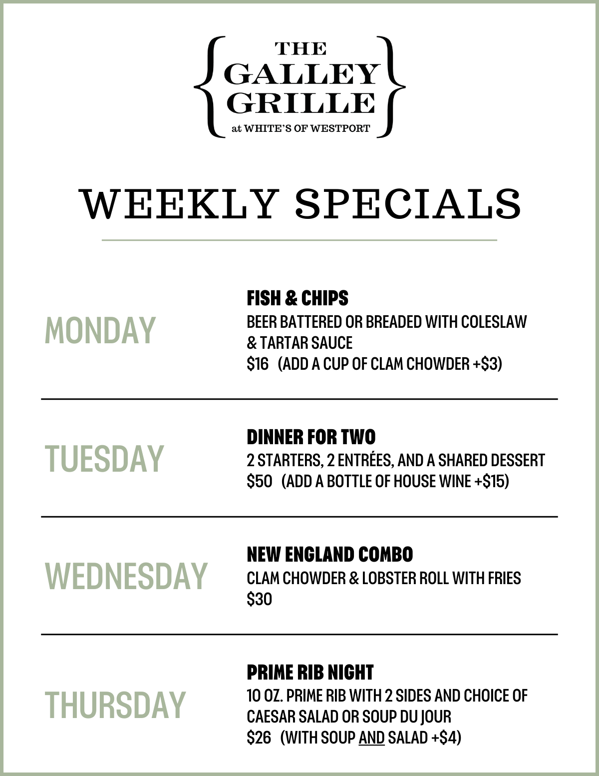 Menu The Galley Grille